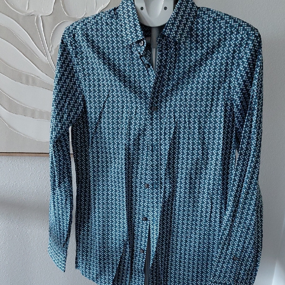 Axist Teal and Black Geometric Button Down Shirt